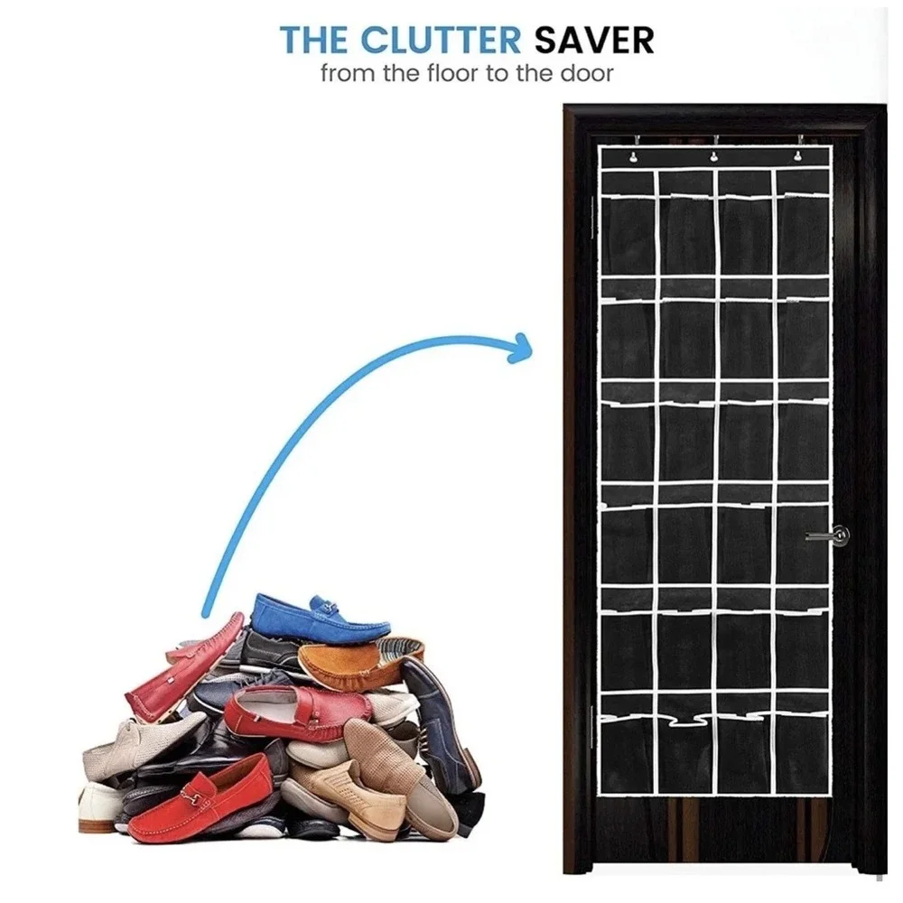 Zober‎ 24 Pocket Over The Door Shoe Organizer Black Mesh Hanging Storage New